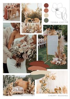 a collage of photos with flowers and greenery