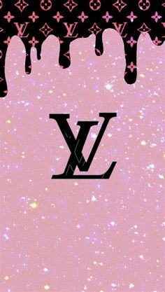 the lv logo is dripping in pink and black with glitters on it's surface