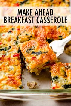 a casserole dish with spinach and cheese in it, cut into squares