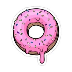 a donut with pink icing and sprinkles on it sticker