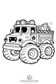 a cartoon monster truck coloring page