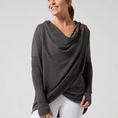 New With Tags - Athleta Purana Sweatshirt In Charcoal Gray Heather - Size Small\ Still Available At Athleta For: To And From Yoga Practice And Studio Workouts Feel: Nirvana Is The Softest Fabric Imaginable Fave: Front Wrap Detail For A Cozy Fit Hidden Side Pockets Store Your Essentials Oversized Edge For A Drapey, Cozy Fit Tencel Modal/Polyester/Lycra Sustainable: Tencel Modal Is A Fiber That Is Produced From European Beechwood Trees Harvested From Sustainable Forests Where 99% Of The Raw Materi Red Pullover, Half Zip Sweatshirt, Wrap Cardigan, Cozy Fits, Knit Sweater Cardigan, Cardigan Jacket, Pullover Sweatshirts, Hoodie Top, Grey Sweatshirt