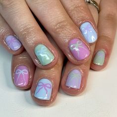 #nails #nailart #nailsofinstagram #portlandnailtech #pdxnails #nailartinspo #portland #bows #bownails #pastel #pastelnail Pastel Bows, Nail Art For Kids, Teen Nails, Pastel Nails, Nail Tech, Spring Nails