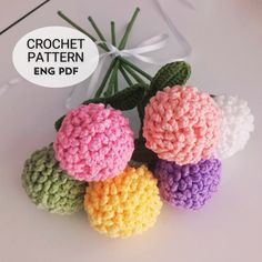 crochet pattern for an egg with leaves and flowers on the top, sitting next to each other