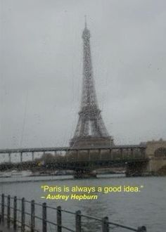 the eiffel tower is seen through a rain soaked window