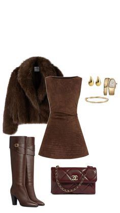 All brown monochrome outfit for winter inspo fur coat outfit brown outfit