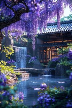 Waterfall Garden, Nate River, Ancient Chinese Architecture, Traditional Japanese House, Indoor Waterfall, Japanese Castle, Fantasy Rooms, May Day, Chinese Garden