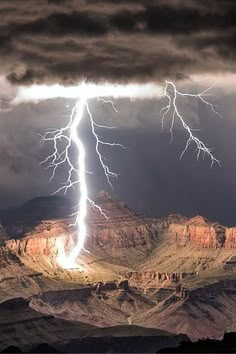 lightning strikes over the grand canyon during a storm