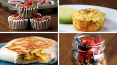 four different breakfasts are shown with the words monday, wednesday, and tuesday on them