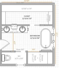 a bathroom floor plan is shown with measurements