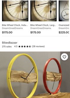 the bike wheel clock is on sale for $ 150 and it's up for grabs