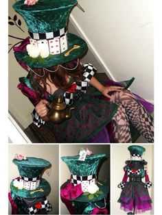 the woman is dressed up as a mad hat