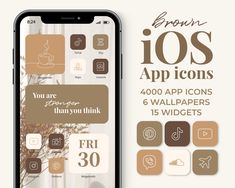 an iphone screen with the text, brown icons on it and various app icons below