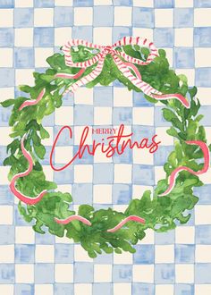 a christmas card with a wreath on it