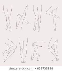 a set of different poses for legs and feet, drawn in pencil on white paper