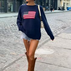 Ralph Lauren RL Flag Sweater, Streetwear Spring, American Flag Sweater, Sweater Layering, Comfortable Sweater, Stylish Sweaters, Vintage Casual, Loose Sweater, Tops Fall