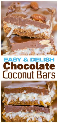 easy and delicious chocolate coconut bar recipe that is made with only three ingredients, including almonds