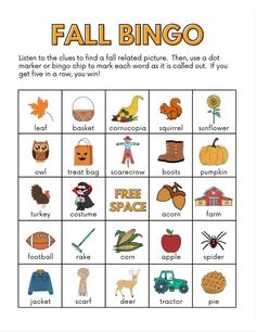 a printable fall bingo game for kids