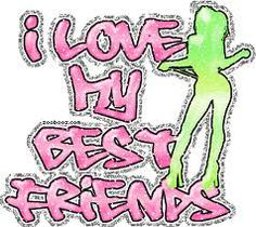 the words i love my best friends are in pink and green on a black background