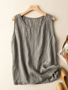 Fabric: LinenCollar: Round NeckSleeve Length: SleevelessDecoration: Solid ColorEdition Type: VestThickness: RegularOccasion: DailyTheme: Spring,Summer,Fall,WinterColor: As PictureStyle: Casual,CommutePlease Note: All Dimensions Are Measured Manually With A Deviation Of 1 To 3cm. Relaxed Fit Gray Top For Beach, Sleeveless Solid Color Cotton Tops, Gray Cotton Vest Top, Solid Color Linen Sleeveless Tank Top, Solid Linen Sleeveless Tank Top, Sleeveless Linen Tank Top, Gray Cotton Tank Top For Summer, Solid Color Sleeveless Top, Gray Vest Top For Summer