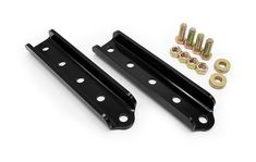 two black metal brackets with nuts and bolts