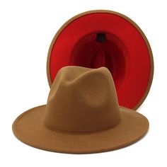 Brand New Khaki/Red Bottom Hat Is 57-58 Cm Wide There Is A String Inside To Adjust For A Smaller Fit Red Fedora, Fedora Fashion, Black Fedora, Fedora Hat Women, All Things Red, Men Stuff, Elegant Hats, Fedora Hats, Felt Fedora