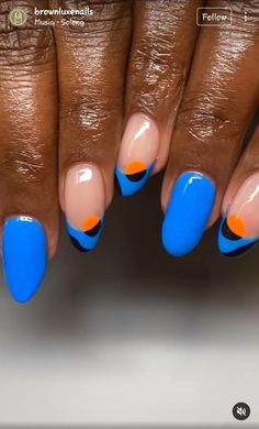 Orange Blue Nails Art Designs, Short Almond Nails Designs Spring, Corporate Nail Designs, R And B Concert Outfit Ideas, 2 Nail Designs, African Nail Art Design, African Nail Art, Juneteenth Nails, Nail Art Idea