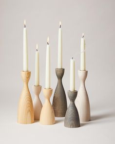 studio image of set of 6 pantry candlesticks Wood Turned Candle Holders, Turned Candle Holders, Do It Yourself Decoration, Wooden Candlesticks, Farmhouse Pottery, Farmhouse Side Table, Wooden Candle Sticks, Candle Sticks, Decor Guide