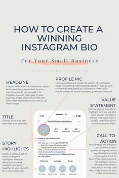 the info sheet for how to create a winning instagramr bio page with images and text