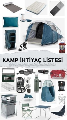 various camping items are shown with the words camp ittyq listsi above them