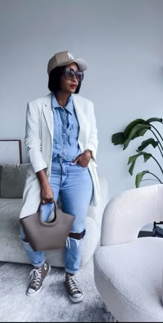 Blazer Outfit Date Night, Denim Outfit Black Women, Summer Outfit Streetwear, Makeup On Face, Outfit Style Inspiration, All Black Party, Denim On Denim, Affordable Skin Care