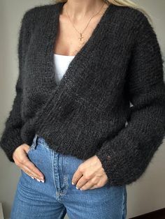 Black Mohair cardigan  Hand knit This mohair cardigan consists of mohair, wool and acrylic. Suits perfectly for any occasion and looks great. Soft bomber cardigan is a great idea for gifting.  Length is 60 cm (23.6') Yarn: High quality yarn 25% wool, 25% mohair, 50 % acrylic CARE: Hand wash in cold water then lay flat to dry. You can order longer sweater or sleeves / or shorter - please contact me in the convo. Can be ordered in different size or color. Other sizes made for order in 7 -14 days. Black Mohair Cardigan, Mohair Sweater Outfit, Casual Date Fits, Pull Mohair, Cardigan Oversized, Capsule Closet, Loose Cardigan, Pullover Outfit, Mohair Cardigan