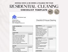 the residential cleaning checklist is shown in this image