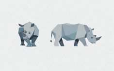 two rhinos standing next to each other in low polygonic style on white paper