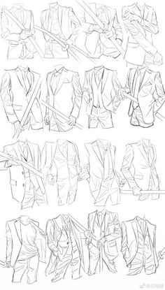 some sketches of different types of jackets and pants, all drawn in one point perspective