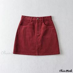 Olivia Mark - Academy Fine Corduroy Skirt - Solid Color, High Waist, Slim-Fit, Midi Length Red Cotton Mini Denim Skirt, Fitted Red Cotton Denim Skirt, Casual Burgundy Mini Skirt, Red High-waist Cotton Denim Skirt, High-waist Red Cotton Denim Skirt, High Waist Red Cotton Denim Skirt, High-waist Red Denim Skirt, High Waist Red Denim Skirt, Casual Burgundy Summer Skirt