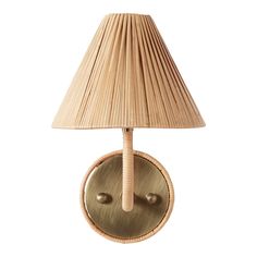 a lamp that is on the wall next to a light fixture with a pleated shade