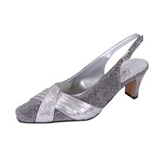 Dress To Impress In The Floral Layla Women Extra Wide Width Glittery Slingback. This Ladies 2" Mid-Heel Elegant Closed Toe Slingback Has An Adjustable Buckle And Features A Pleated Overlay Vamp Decorated With Crystals To Create A Unique Style That With Sparkle At Any Occasion. Find A Large Selection Of Wide Width Styles At Our Official Website Fazpaz.Com & Receive An Instant $20 Gift Credit, Free Shipping & Exchanges & 1-Year Returns. Silver Fitted Low Heel Heels, Formal Silver Slingback Pumps With Heel Strap, Silver Slingback Pumps With Heel Strap For Formal Occasions, Silver Open Toe Slingback Pumps For Wedding, Silver Fitted Slingback Pumps For Party, Silver Closed Toe Slingback Pumps With Heel Strap, Silver Glitter Heels For Spring, Silver Heels With Glitter Accents For Spring, Elegant Silver Slingback Pumps For Gala