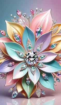 a colorful flower with lots of diamonds on it