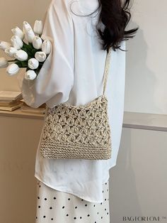 BagForLove - Chic Straw Tote - Exuding Minimalist Style Chic Lightweight Beige Bag, Lightweight Beige Bags For Spring, Lightweight Spring Shoulder Bag, Lightweight Shoulder Bag For Spring, Lightweight Beige Shoulder Bag For Spring, Lightweight Rectangular Shoulder Bag For Spring, Versatile Beige Bags For Spring, Lightweight Shoulder Bag For Daily Use, Spring Cream Crochet Bag With Adjustable Strap