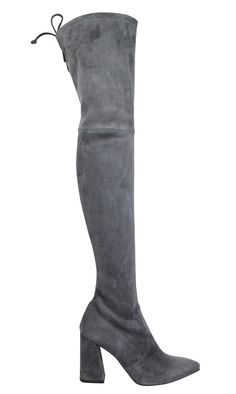 Stuart Weitzman Women's Suede Highstreet Chunky-Heel Over-The-Knee Boot Slate - LUX LAIR Gray Formal Boots With Round Toe, Gray Round Toe Formal Boots, Gray Fitted Boots For Fall, Gray Round Toe Boots For Formal Occasions, Luxury Fitted Boots With Rubber Sole, Gray Leather Boots With Reinforced Heel, Formal Gray Boots For Fall, Gray Formal Boots For Fall, Elegant Fitted Gray Boots