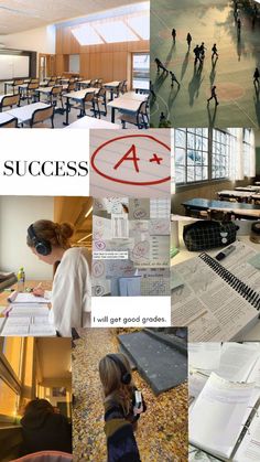 a collage of photos with students in the background and text that says, success