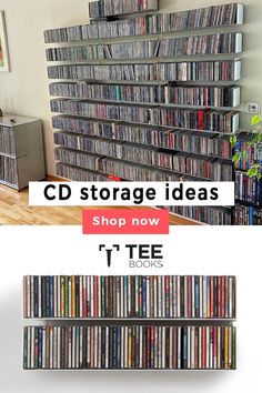 there is a large collection of cd's on the shelves