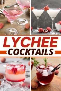 various cocktails with the words lychee cocktails