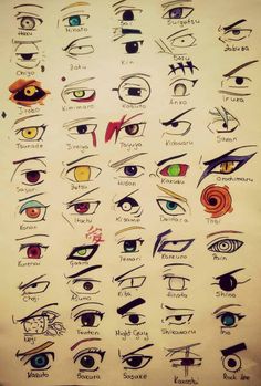 an eye chart with all the different types of eyes and how to draw them in it