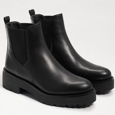 Brand New. Waterproof Black Waterproof Boots With Cushioned Footbed And Round Toe, Black Leather Waterproof Boots With Cushioned Footbed, Classic Black Chelsea Boots With Lug Sole, Black Plain Toe Chelsea Boots With Rubber Sole, Black Plain Toe Waterproof Boots For Work, Classic Waterproof Black Chelsea Boots, Classic Black Waterproof Chelsea Boots, Black Waterproof Boots With Leather Footbed For Fall, Black Leather Footbed Waterproof Boots For Fall