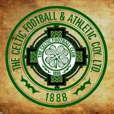 the celtic football and athletic club logo on an old paper background with shamrocks in it