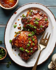 Sticky Honey Glazed Pork Chops Recipe - Bites with Bri French Onion Chicken Bake, Onion Chicken Bake, Honey Glazed Pork Chops, Glazed Pork Chops Recipes, Baked Boneless Pork Chops, Honey Mustard Pork Chops, Bread Sauce, Glazed Pork Chops, French Onion Chicken