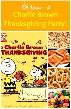 charlie brown thanksgiving party with cereal, pretzels and other treats