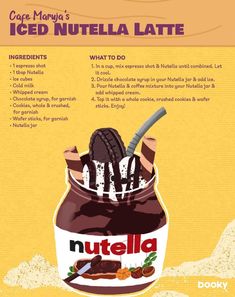 an advertisement for nutella latte with information about the ingredients and how to use it